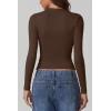 imageQINSEN Womens Square Neck Long Sleeve Tops Double Lined Slim Fit Going Out Tee Shirt Crop TopChestnut