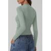 imageQINSEN Womens Square Neck Long Sleeve Tops Double Lined Slim Fit Going Out Tee Shirt Crop TopGreen