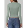 imageQINSEN Womens Square Neck Long Sleeve Tops Double Lined Slim Fit Going Out Tee Shirt Crop TopGreen