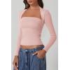 imageQINSEN Womens Square Neck Long Sleeve Tops Double Lined Slim Fit Going Out Tee Shirt Crop TopPeach