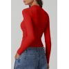 imageQINSEN Womens Square Neck Long Sleeve Tops Double Lined Slim Fit Going Out Tee Shirt Crop TopRed