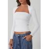 imageQINSEN Womens Square Neck Long Sleeve Tops Double Lined Slim Fit Going Out Tee Shirt Crop TopWhite
