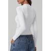 imageQINSEN Womens Square Neck Long Sleeve Tops Double Lined Slim Fit Going Out Tee Shirt Crop TopWhite