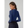 imageQINSEN Button Down Shirts for Women V Neck Long Sleeve Ribbed Knit Slim Fit Basic Tee TopsEstate Blue