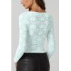 imageQINSEN Chic Floral Lace Crop Tops for Women Slim Fit Long Sleeve Square Neck Crop Tops Basic Going Out ShirtsLight Turquoise