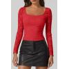 imageQINSEN Chic Floral Lace Crop Tops for Women Slim Fit Long Sleeve Square Neck Crop Tops Basic Going Out ShirtsRed
