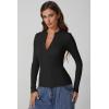 imageQINSEN Long Sleeve Shirts for Women Crewneck Half Zipper Ribbed Knit Going Out Tops Full Length Basic TeeBlack