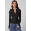 imageQINSEN Long Sleeve Shirts for Women Crewneck Half Zipper Ribbed Knit Going Out Tops Full Length Basic TeeBlack