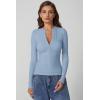 imageQINSEN Long Sleeve Shirts for Women Crewneck Half Zipper Ribbed Knit Going Out Tops Full Length Basic TeeDusty Blue