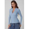 imageQINSEN Long Sleeve Shirts for Women Crewneck Half Zipper Ribbed Knit Going Out Tops Full Length Basic TeeDusty Blue