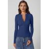 imageQINSEN Long Sleeve Shirts for Women Crewneck Half Zipper Ribbed Knit Going Out Tops Full Length Basic TeeNavy Blue