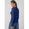 imageQINSEN Long Sleeve Shirts for Women Crewneck Half Zipper Ribbed Knit Going Out Tops Full Length Basic TeeNavy Blue