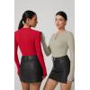 imageQINSEN Long Sleeve Shirts for Women Crewneck Half Zipper Ribbed Knit Going Out Tops Full Length Basic TeeRed