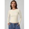 imageQINSEN Long Sleeve Shirts for Women Crewneck Rib Knit Slim Fit Going Out Tops Casual Basic TeeBeige