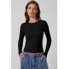 imageQINSEN Long Sleeve Shirts for Women Crewneck Rib Knit Slim Fit Going Out Tops Casual Basic TeeBlack