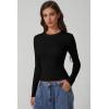 imageQINSEN Long Sleeve Shirts for Women Crewneck Rib Knit Slim Fit Going Out Tops Casual Basic TeeBlack