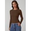 imageQINSEN Long Sleeve Shirts for Women Crewneck Rib Knit Slim Fit Going Out Tops Casual Basic TeeChestnut
