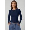 imageQINSEN Long Sleeve Shirts for Women Crewneck Rib Knit Slim Fit Going Out Tops Casual Basic TeeNavy Blue