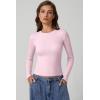 imageQINSEN Long Sleeve Shirts for Women Crewneck Rib Knit Slim Fit Going Out Tops Casual Basic TeePink