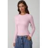 imageQINSEN Long Sleeve Shirts for Women Crewneck Rib Knit Slim Fit Going Out Tops Casual Basic TeePink