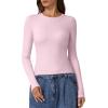 imageQINSEN Long Sleeve Shirts for Women Crewneck Rib Knit Slim Fit Going Out Tops Casual Basic TeePink