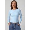 imageQINSEN Long Sleeve Shirts for Women Crewneck Rib Knit Slim Fit Going Out Tops Casual Basic TeeSky Blue