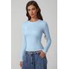 imageQINSEN Long Sleeve Shirts for Women Crewneck Rib Knit Slim Fit Going Out Tops Casual Basic TeeSky Blue