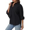imageQINSEN Oversized Button Down Shirts for Women Long Sleeve Striped Casual Blouse Cotton TopsBlack