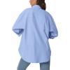 imageQINSEN Oversized Button Down Shirts for Women Long Sleeve Striped Casual Blouse Cotton TopsBlue