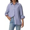 imageQINSEN Oversized Button Down Shirts for Women Long Sleeve Striped Casual Blouse Cotton TopsIndigo