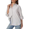 imageQINSEN Oversized Button Down Shirts for Women Long Sleeve Striped Casual Blouse Cotton TopsKhaki