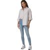 imageQINSEN Oversized Button Down Shirts for Women Long Sleeve Striped Casual Blouse Cotton TopsKhaki
