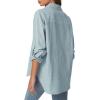 imageQINSEN Oversized Button Down Shirts for Women Long Sleeve Striped Casual Blouse Cotton TopsLight Blue