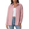 imageQINSEN Oversized Button Down Shirts for Women Long Sleeve Striped Casual Blouse Cotton TopsReddish