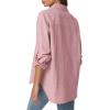 imageQINSEN Oversized Button Down Shirts for Women Long Sleeve Striped Casual Blouse Cotton TopsReddish