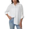 imageQINSEN Oversized Button Down Shirts for Women Long Sleeve Striped Casual Blouse Cotton TopsWhite
