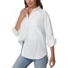 imageQINSEN Oversized Button Down Shirts for Women Long Sleeve Striped Casual Blouse Cotton TopsWhite