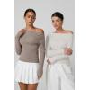 imageQINSEN Womens Asymmetrical Neck Sweater Slim Fit Long Sleeve Knit Pullover TopBeige