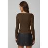 imageQINSEN Womens Asymmetrical Neck Sweater Slim Fit Long Sleeve Knit Pullover TopBrown