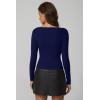 imageQINSEN Womens Asymmetrical Neck Sweater Slim Fit Long Sleeve Knit Pullover TopNavy Blue