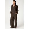 imageQINSEN Womens Cotton 2 Piece Outfits Lapel Long Sleeve Zip Up Sweatshirt Wide Leg Pants Matching Tracksuit SetsBrown