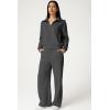 imageQINSEN Womens Cotton 2 Piece Outfits Lapel Long Sleeve Zip Up Sweatshirt Wide Leg Pants Matching Tracksuit SetsDark Grey