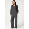 imageQINSEN Womens Cotton 2 Piece Outfits Lapel Long Sleeve Zip Up Sweatshirt Wide Leg Pants Matching Tracksuit SetsDark Grey