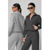 imageQINSEN Womens Cotton 2 Piece Outfits Lapel Long Sleeve Zip Up Sweatshirt Wide Leg Pants Matching Tracksuit SetsDark Grey