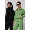 imageQINSEN Womens Cotton 2 Piece Outfits Lapel Long Sleeve Zip Up Sweatshirt Wide Leg Pants Matching Tracksuit SetsGreen