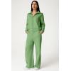 imageQINSEN Womens Cotton 2 Piece Outfits Lapel Long Sleeve Zip Up Sweatshirt Wide Leg Pants Matching Tracksuit SetsGreen