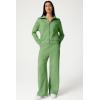 imageQINSEN Womens Cotton 2 Piece Outfits Lapel Long Sleeve Zip Up Sweatshirt Wide Leg Pants Matching Tracksuit SetsGreen