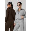 imageQINSEN Womens Cotton 2 Piece Outfits Lapel Long Sleeve Zip Up Sweatshirt Wide Leg Pants Matching Tracksuit SetsGrey