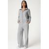 imageQINSEN Womens Cotton 2 Piece Outfits Lapel Long Sleeve Zip Up Sweatshirt Wide Leg Pants Matching Tracksuit SetsGrey