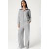 imageQINSEN Womens Cotton 2 Piece Outfits Lapel Long Sleeve Zip Up Sweatshirt Wide Leg Pants Matching Tracksuit SetsGrey